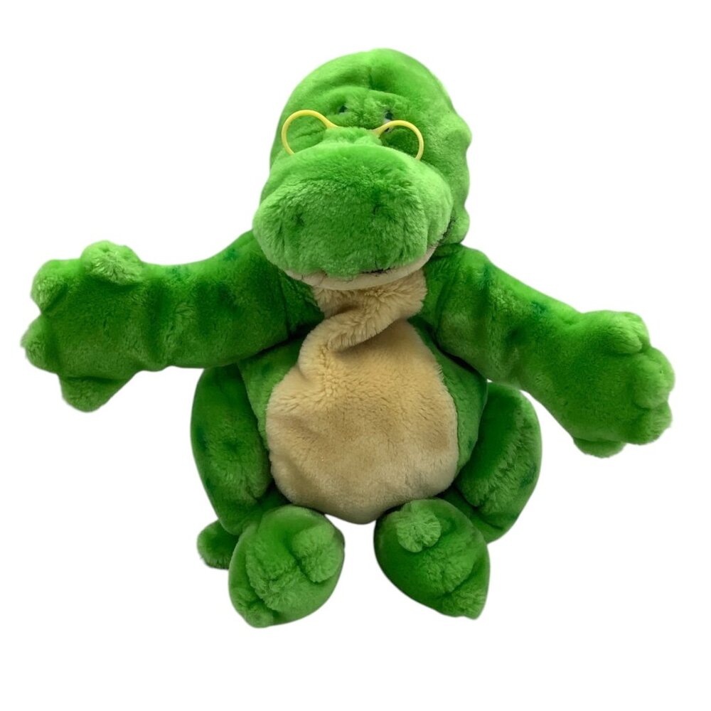 Vtg Dakin Readasaurus McGraw-Hill Reading Plush Dinosaur Puppet Green‎ Beige 12”